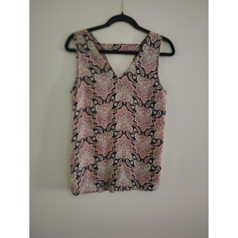 Maurices Pink Black Paisley‎ Sleeveless V-Neck Bar Back Blouse Top XS